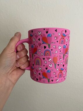 Pink Love Birds Rainbow Oversized Smooth Matte Soft Touch Coffee Tea Mug